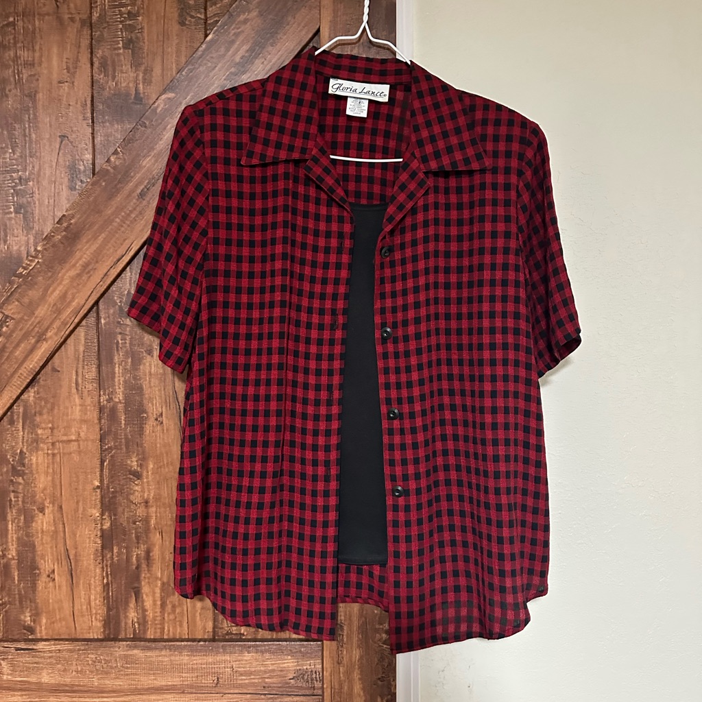 Vintage Gloria Lance Women's Red And Black Checkered Blouse